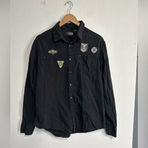 Steve's‎ Jeans Men’s XL Shirt Military Theme Patches Snap Long Sleeve Black